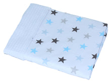 Lade das Bild in den Galerie-Viewer, Baby Decke Waffelpiqué / Baumwolle Kuscheldecke - Star Blau + Weiß
