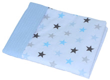 Lade das Bild in den Galerie-Viewer, Baby Decke Waffelpiqué / Baumwolle Kuscheldecke - Star Blau + Blau
