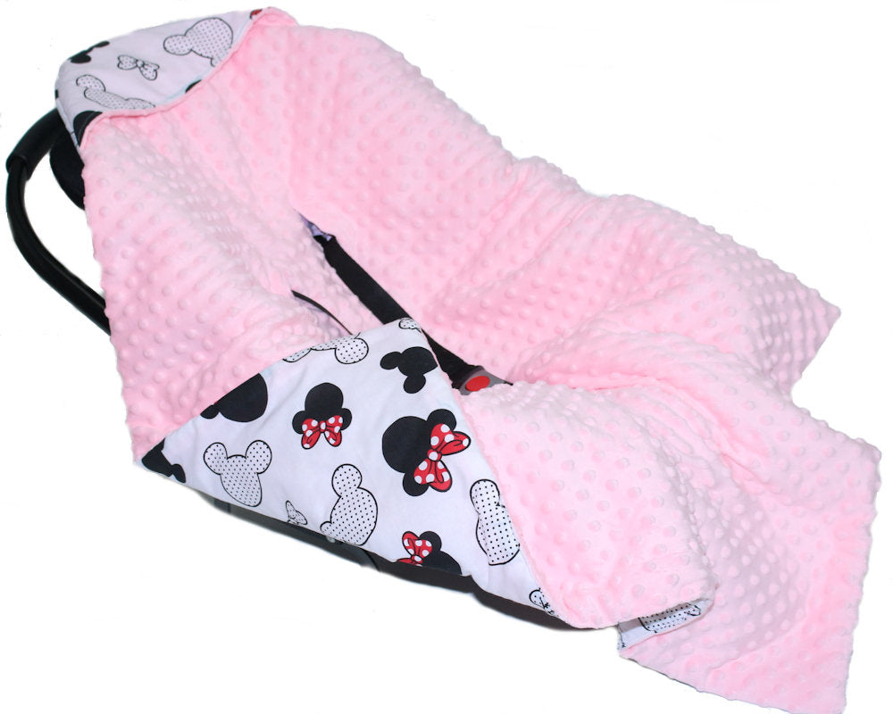 Einschlagdecke MINKY - Minnie + Rosa- mit Kapuze 85x85cm Babyschale Decke