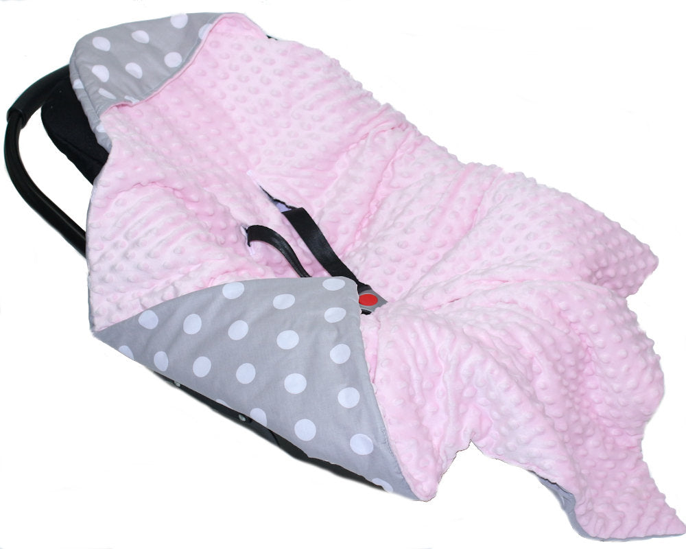 Baby Einschlagdecke MINKY - Drops + Rosa - mit Kapuze 85x85cm Babyschale Decke