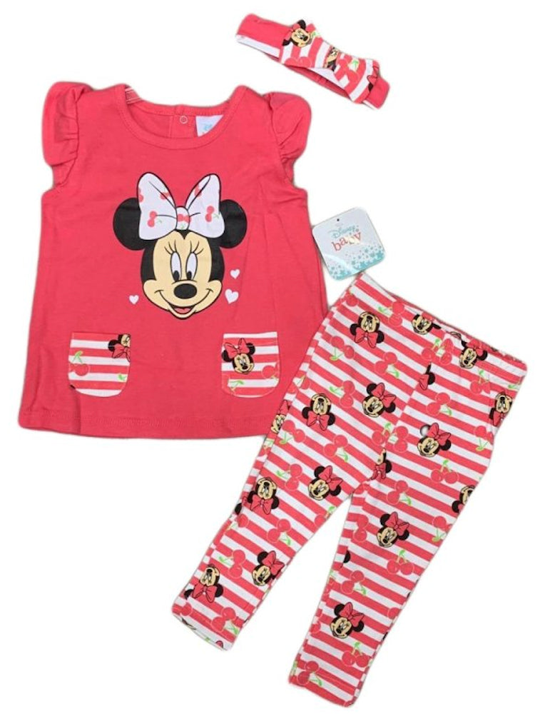 Baby Mädchen Minnie Mouse T-shirt Leggings und Haarband Outfit Set- Nr1