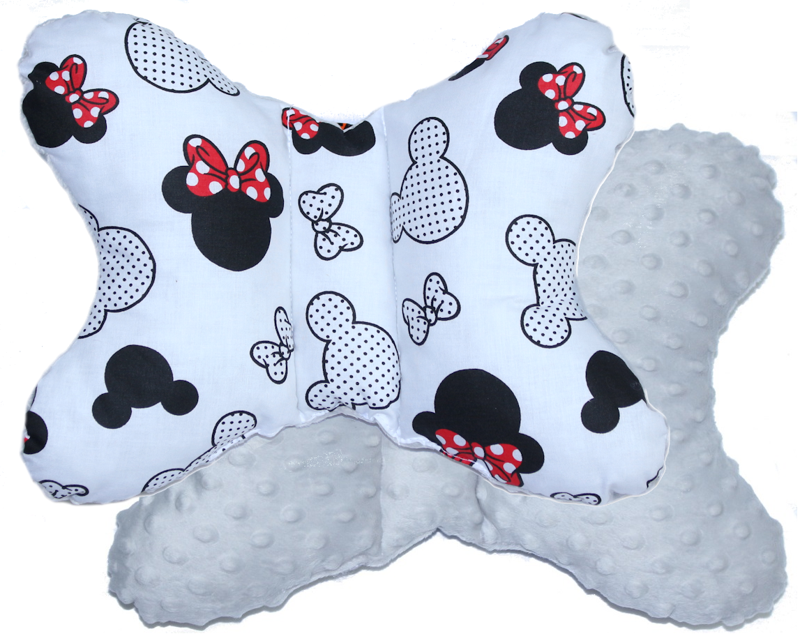 Schmetterling Kissen - Minnie+Grau- für Kinderwagen Reisekissen Babykissen