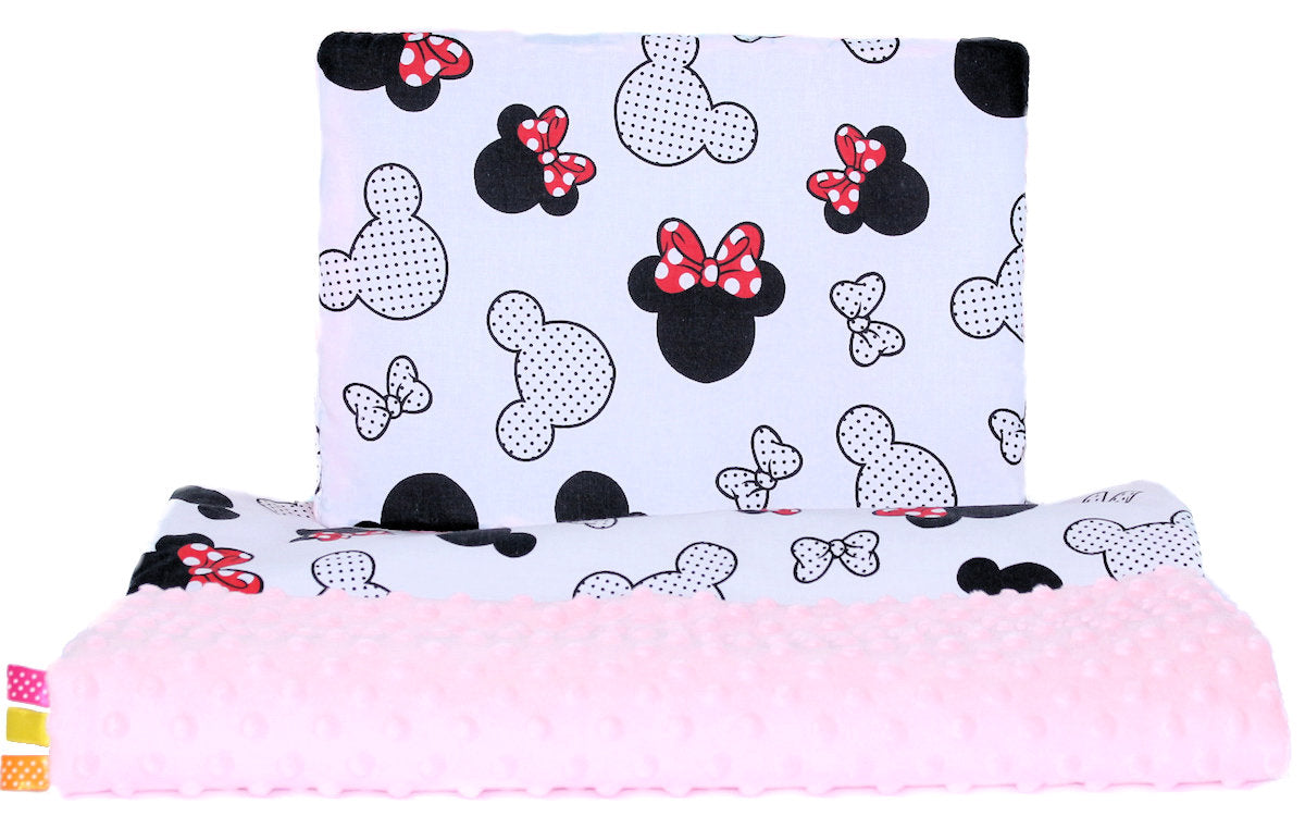 Minky Kinderwagenset - Minnie +Rosa - Bettwäsche  Kuscheldecke Decke