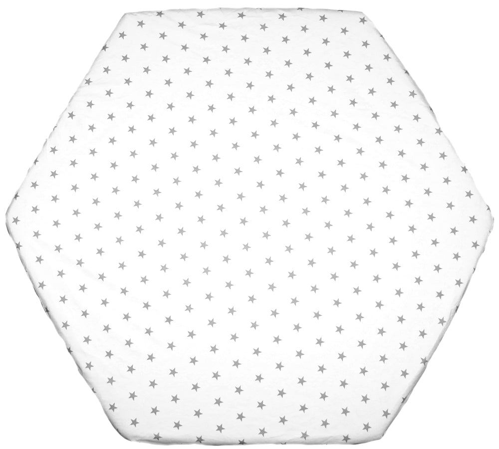 Spannbettlaken -Sternchen auf Weiß- für 6-eck Laufgitter Matratze 105x120cm