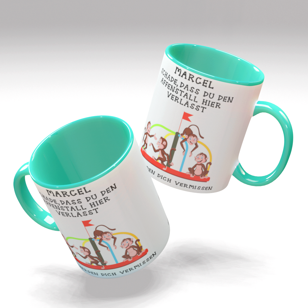 Personalisierte Kaffee - Tasse mit Namen - Abschied Kollege- Affen