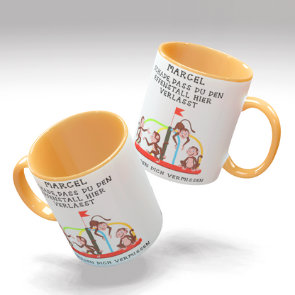 Personalisierte Kaffee - Tasse mit Namen - Abschied Kollege- Affen