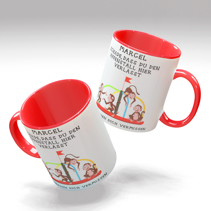 Personalisierte Kaffee - Tasse mit Namen - Abschied Kollege- Affen