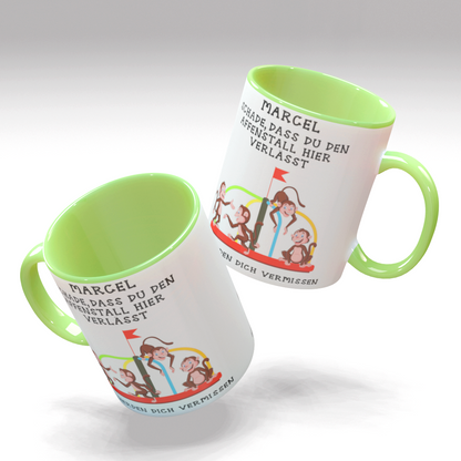 Personalisierte Kaffee - Tasse mit Namen - Abschied Kollege- Affen