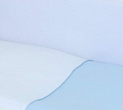 Musselin & Waffelpiqué Bettwäsche Set für Beistellbett- Blau/Weiß