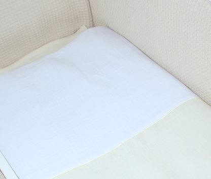 Musselin & Waffelpiqué Bettwäsche Set für Beistellbett- Creme/Creme
