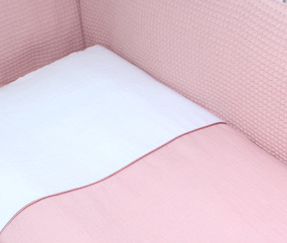 Musselin & Waffelpiqué Bettwäsche Set für Beistellbett- Puderrosa/Puderrosa