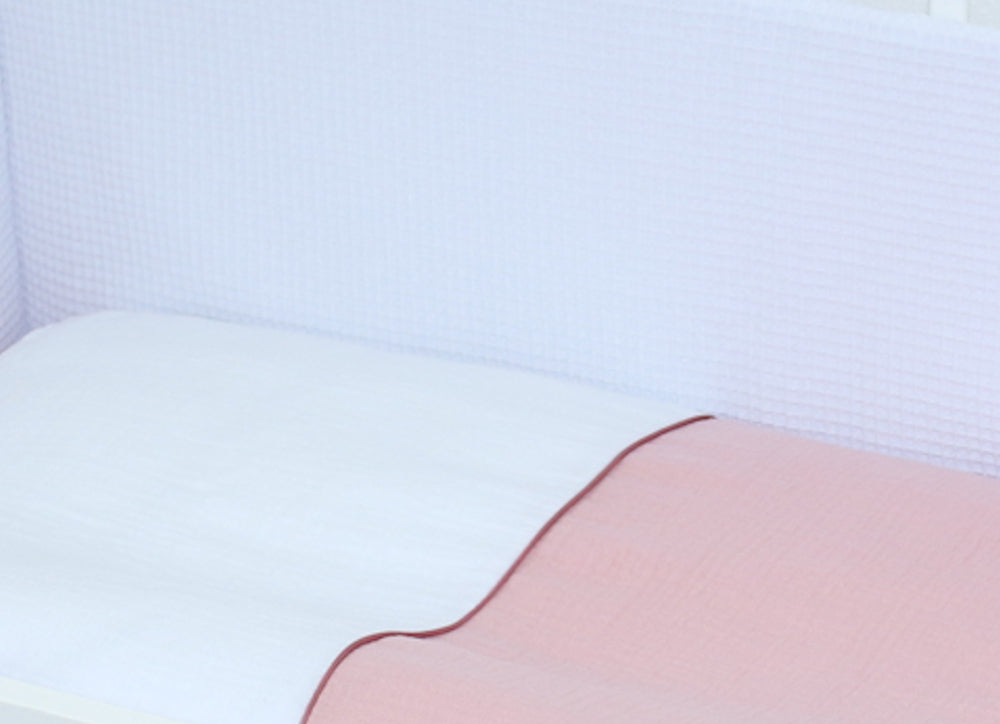 Musselin & Waffelpiqué Bettwäsche Set für Beistellbett- Puderrosa/Weiß