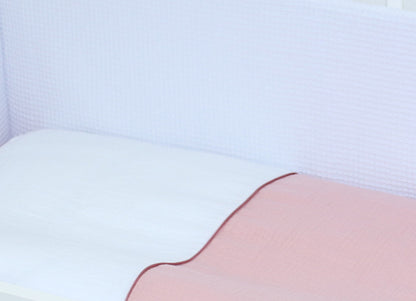 Musselin & Waffelpiqué Bettwäsche Set für Beistellbett- Puderrosa/Weiß