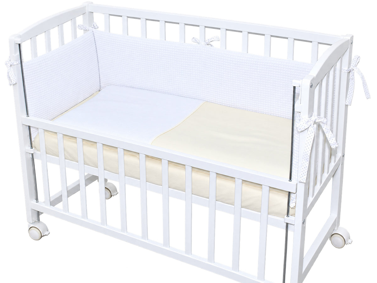 Musselin & Waffelpiqué Bettwäsche Set für Beistellbett- Creme/Weiß