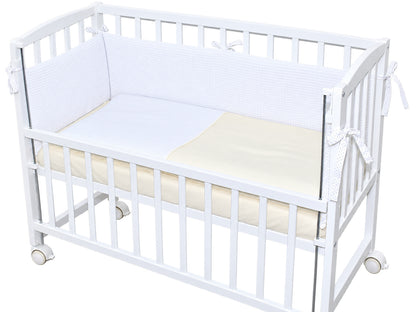 Musselin & Waffelpiqué Bettwäsche Set für Beistellbett- Creme/Weiß