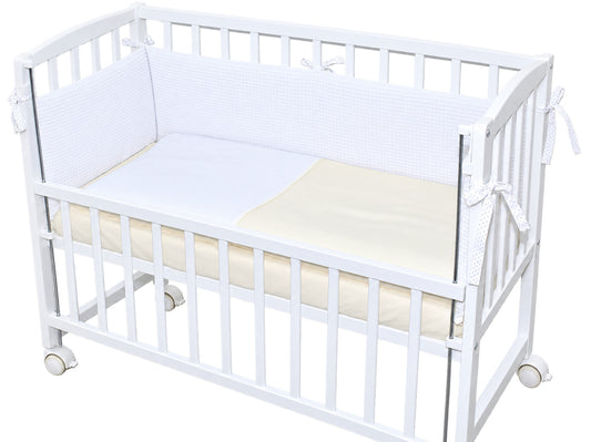 Musselin & Waffelpiqué Bettwäsche Set für Beistellbett- Creme/Weiß