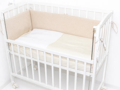 Musselin & Waffelpiqué Bettwäsche Set für Beistellbett- Creme/Creme
