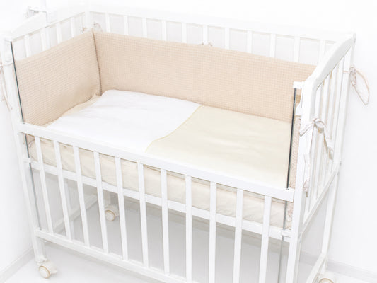 Musselin & Waffelpiqué Bettwäsche Set für Beistellbett- Creme/Creme