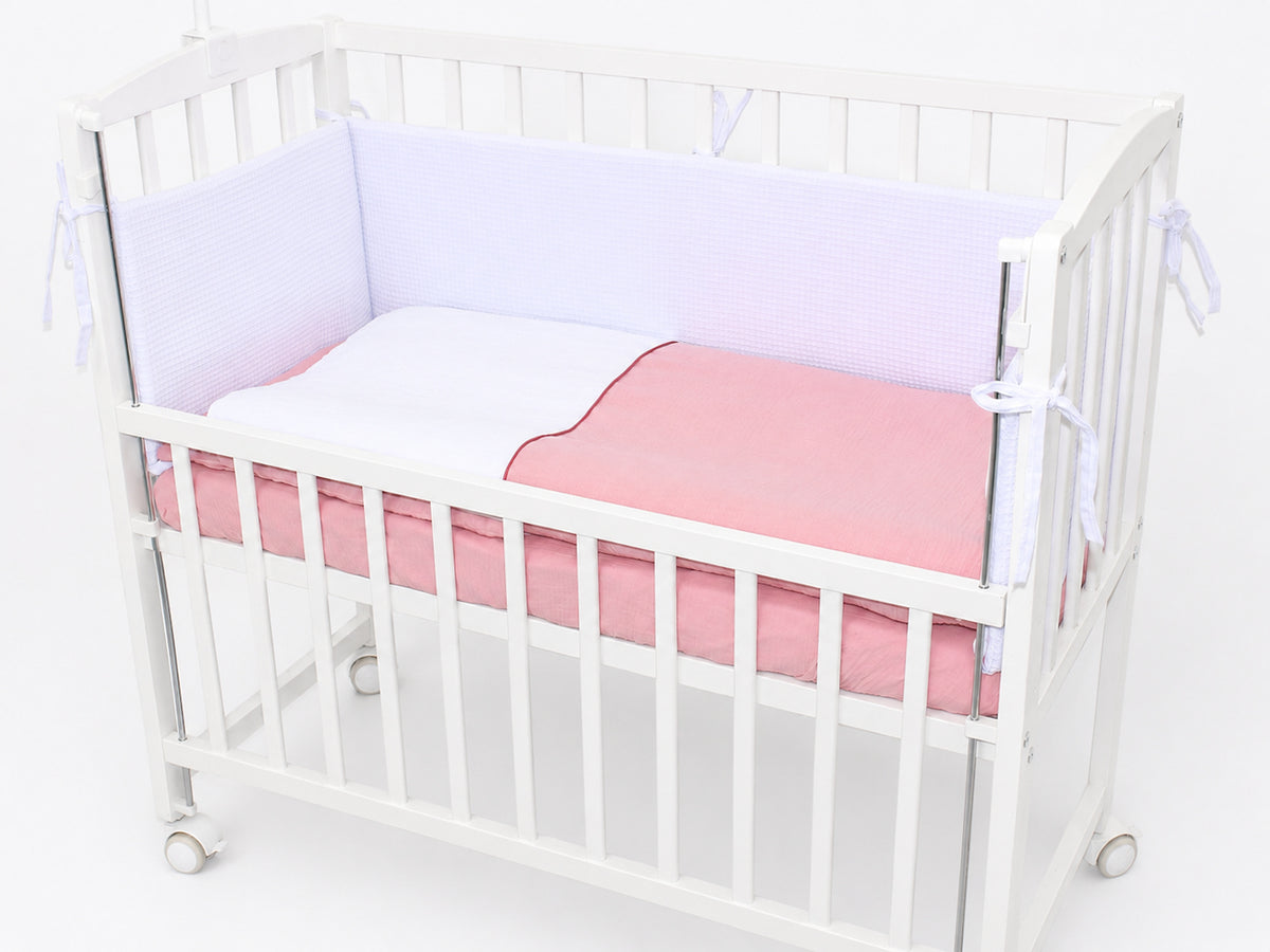 Musselin & Waffelpiqué Bettwäsche Set für Beistellbett- Puderrosa/Weiß