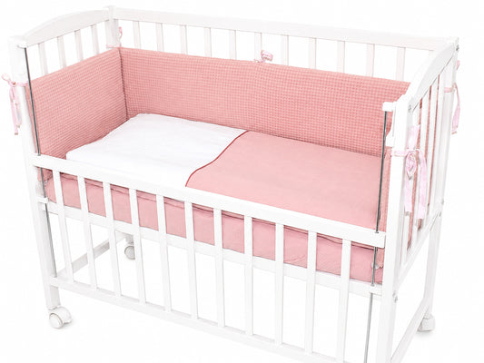 Musselin & Waffelpiqué Bettwäsche Set für Beistellbett- Puderrosa/Puderrosa