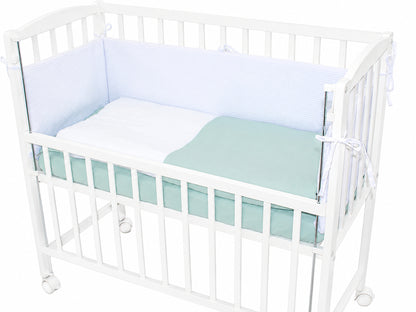 Musselin & Waffelpiqué Bettwäsche Set für Beistellbett- Salbei/Weiß