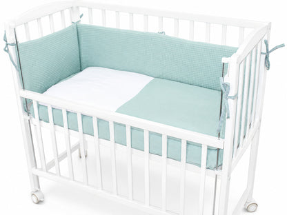 Musselin & Waffelpiqué Bettwäsche Set für Beistellbett- Salbei/Salbei