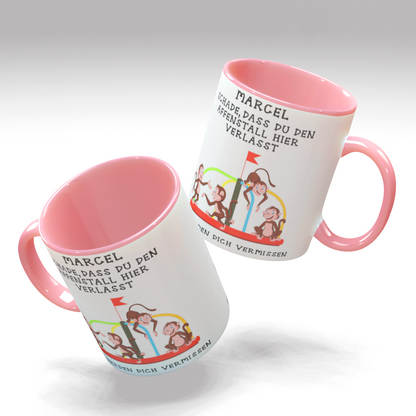 Personalisierte Kaffee - Tasse mit Namen - Abschied Kollege- Affen