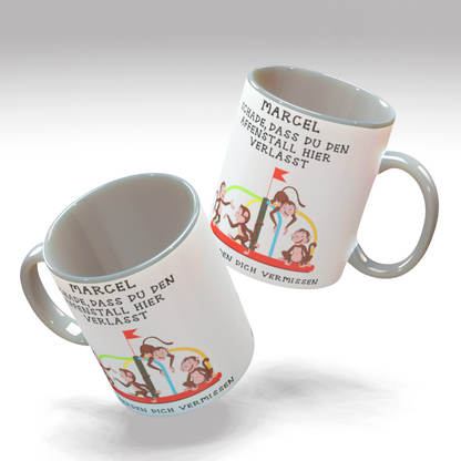 Personalisierte Kaffee - Tasse mit Namen - Abschied Kollege- Affen