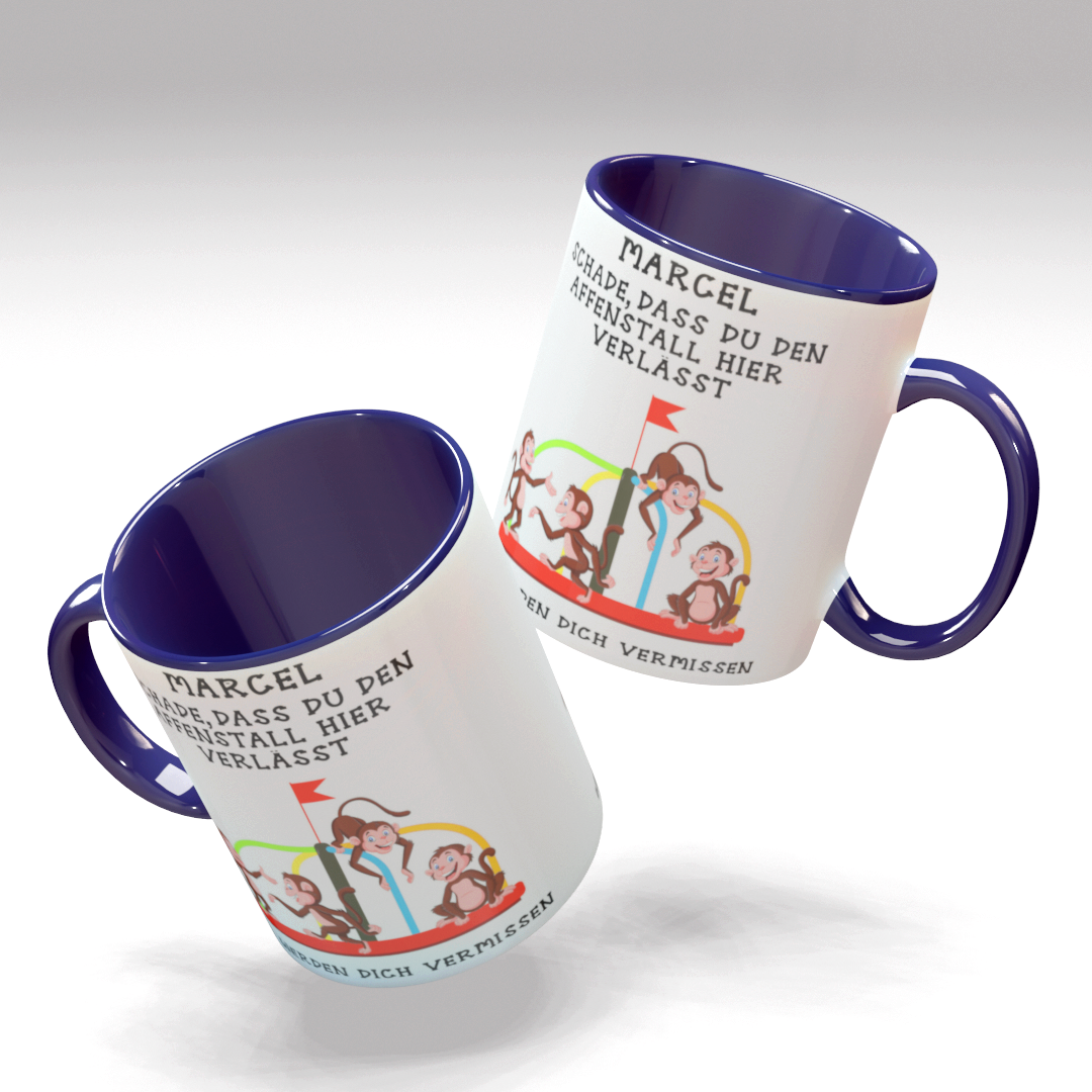 Personalisierte Kaffee - Tasse mit Namen - Abschied Kollege- Affen