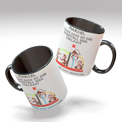 Personalisierte Kaffee - Tasse mit Namen - Abschied Kollege- Affen