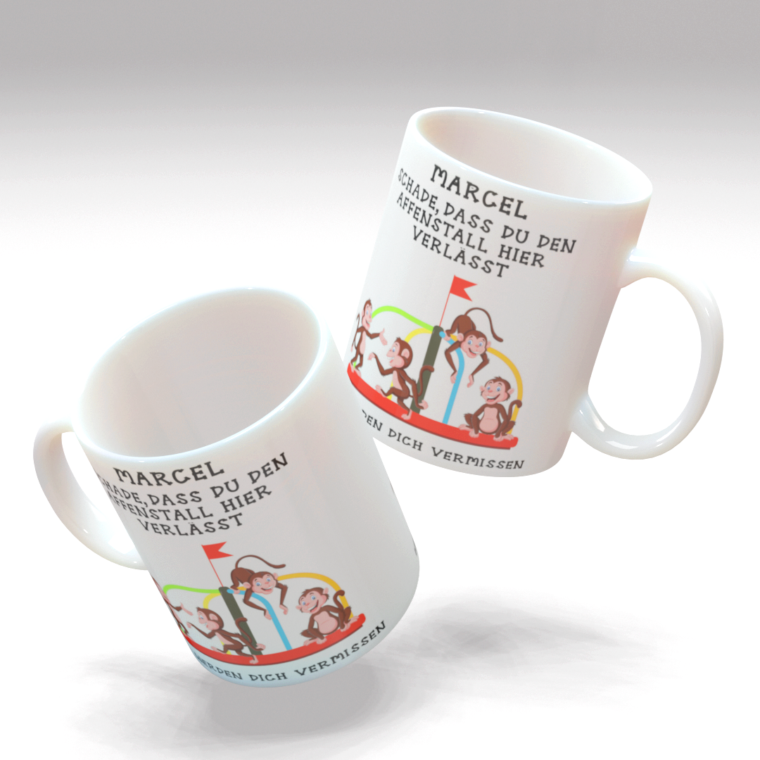 Personalisierte Kaffee - Tasse mit Namen - Abschied Kollege- Affen