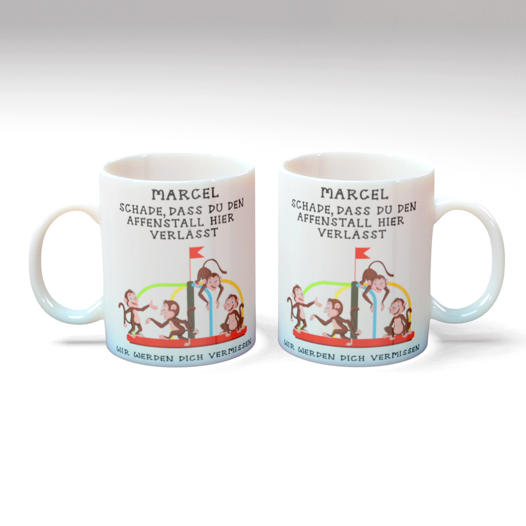Personalisierte Kaffee - Tasse mit Namen - Abschied Kollege- Affen