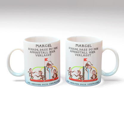 Personalisierte Kaffee - Tasse mit Namen - Abschied Kollege- Affen