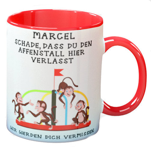Personalisierte Kaffee - Tasse mit Namen - Abschied Kollege- Affen