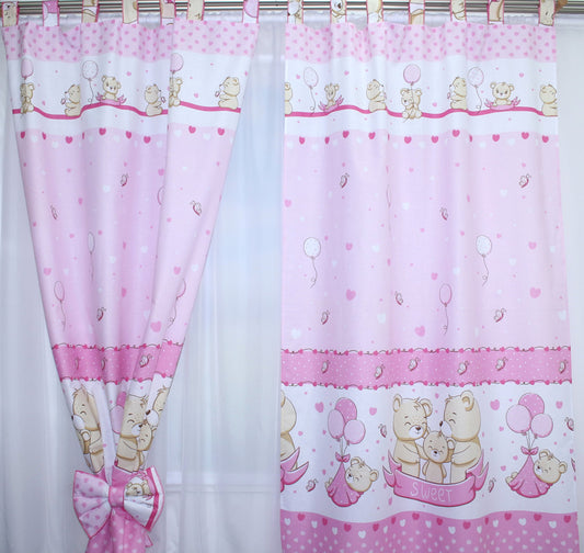 Vorhänge mit Schlaufen Kinderzimmer Gardinen - SWEET Bärchen in Rosa