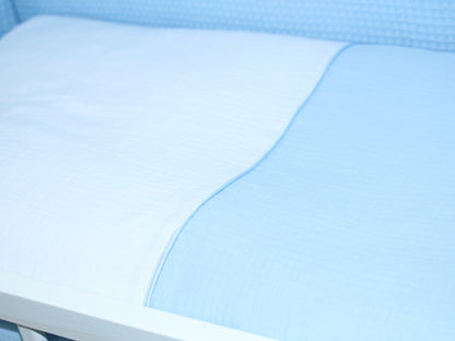 Musselin & Waffelpiqué Bettwäsche Set für Beistellbett- Blau/Blau