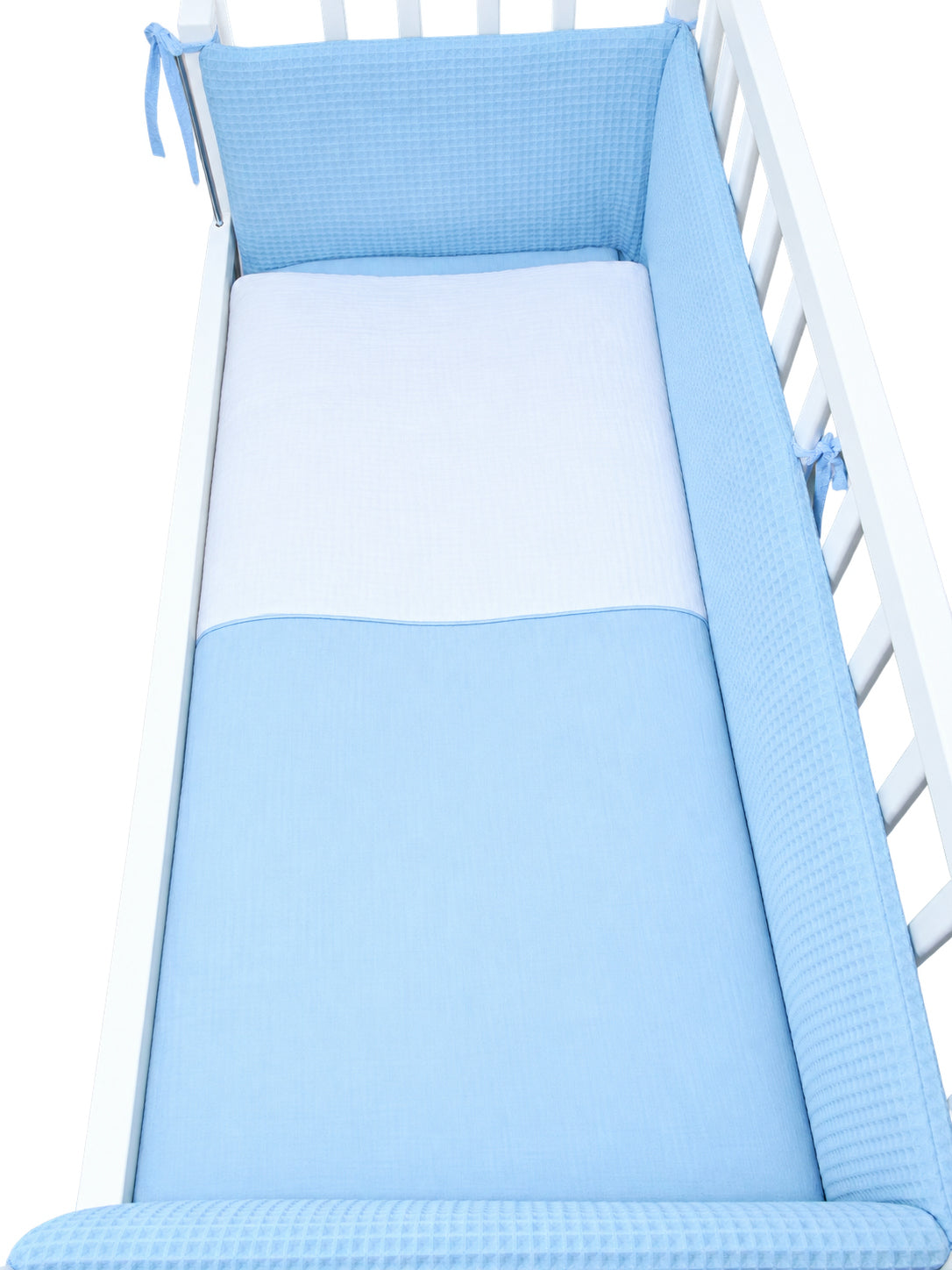 Musselin & Waffelpiqué Bettwäsche Set für Beistellbett- Blau/Blau