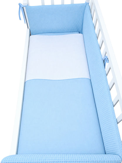 Musselin & Waffelpiqué Bettwäsche Set für Beistellbett- Blau/Blau