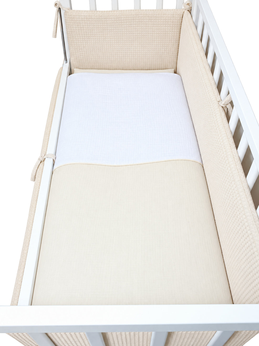 Musselin & Waffelpiqué Bettwäsche Set für Beistellbett- Creme/Creme