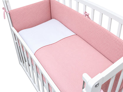 Musselin & Waffelpiqué Bettwäsche Set für Beistellbett- Puderrosa/Puderrosa