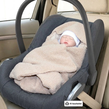 Bouclé  Baby Einschlagdecke - Beige- mit Kapuze 75x75cm für Babyschale, Decke