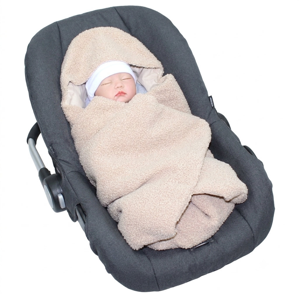 Bouclé  Baby Einschlagdecke - Beige- mit Kapuze 75x75cm für Babyschale, Decke