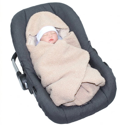 Bouclé  Baby Einschlagdecke - Beige- mit Kapuze 75x75cm für Babyschale, Decke