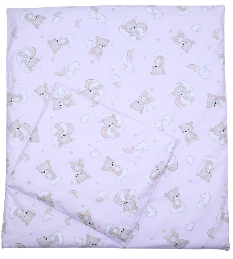 Bettwäsche Set für Beistellbett- Waffelpiqué Nestchen- Regenbogen-Rosa/Rosa