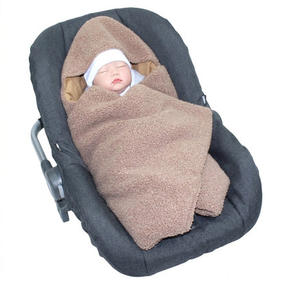 Bouclé  Baby Einschlagdecke - Braun - mit Kapuze 75x75cm für Babyschale, Decke