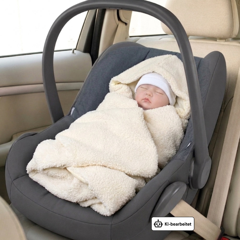 Bouclé  Baby Einschlagdecke - Creme- mit Kapuze 75x75cm für Babyschale, Decke