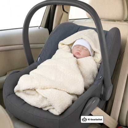 Bouclé  Baby Einschlagdecke - Creme- mit Kapuze 75x75cm für Babyschale, Decke