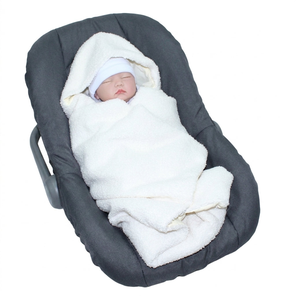 Bouclé  Baby Einschlagdecke - Creme- mit Kapuze 75x75cm für Babyschale, Decke