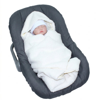 Bouclé  Baby Einschlagdecke - Creme- mit Kapuze 75x75cm für Babyschale, Decke
