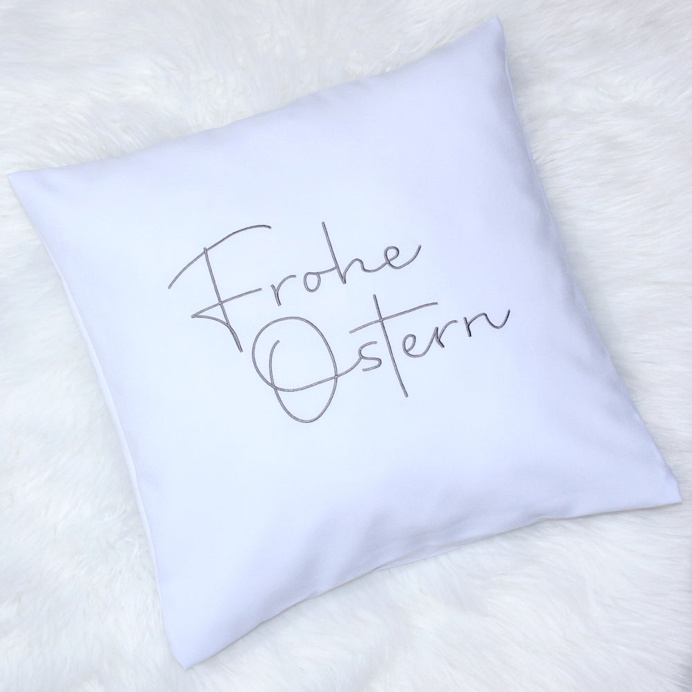 Kissenbezug bestickt Ostern Osterkissen minimalistisch modern - Grau bestickt